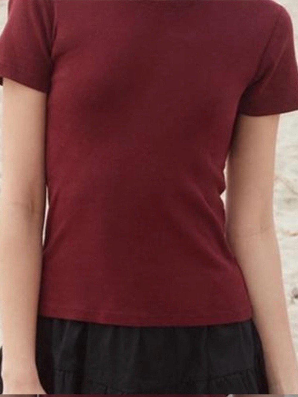 Brandy Melville- Burgundy Crewneck Tee - Classic Short Sleeve Top